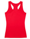 A red ladies' fitted stretch singlet featuring a racerback design. The garment has a sleek, simple look and includes a logo.