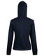A navy ladies' full zip contrast fleece hoodie featuring a hood and long sleeves, with a logo on the back.