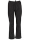 Black functional chef pants with an elastic waistband and a side pocket. Features a simple design and a logo.