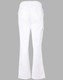 White ladies' chef pants with a flared bottom, featuring a back view and pockets. Includes a logo.