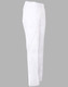Ladies' functional chef pants in white with a smooth finish and side pockets, featuring an elastic waistband and a logo.
