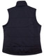 A navy blue ladies' padded vest featuring a rip-stop design and a back view, with a logo on the fabric.