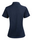A navy blue ladies' short sleeve contrast polo shirt featuring a collar and a logo.