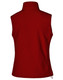 A red ladies' softshell vest featuring a high collar and a fitted design, with a logo on the back.