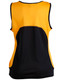 A women's singlet featuring a yellow front and black back, with a mesh design and a logo.
