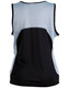 A ladies' sprint singlet featuring a light blue upper section and a black lower section, with a mesh design and logo.