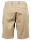 Tan stretch cotton chino shorts with a back pocket and waistband detailing. Features a logo on the waistband.