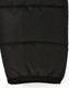 A black puffer jacket featuring a 3D cut with an elasticated hem, designed for insulation and sustainability.
