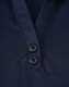 A navy blue ladies' sustainable poly/cotton polo shirt featuring a collar and two buttons.