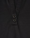 A black polo shirt featuring a V-neck and two buttons, made from sustainable poly/cotton material.