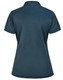 A dark teal ladies' sustainable poly/cotton short-sleeve polo shirt with a collar and a branding logo.