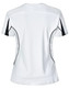 A white ladies' short-sleeve T-shirt with black accents and mesh detailing on the sides, featuring a logo.