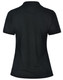A black ladies' polo shirt featuring a classic collar and short sleeves. The back view showcases a smooth design and fitted silhouette.