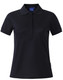 A charcoal grey ladies' polo shirt with a collared neck and short sleeves, featuring a logo.