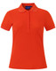 An orange Ladies' Connection Polo shirt with a classic collar and rolled sleeves, featuring a branding logo.