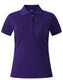A purple ladies' polo shirt featuring a collared neckline and short sleeves, with a logo on the chest.