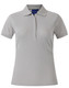 A light beige ladies' polo shirt with a collar and short sleeves, featuring a small logo.