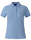 Light blue ladies' polo shirt with a collar and short sleeves. The shirt features a logo on it.