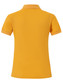 A women's yellow polo shirt with a back view and a small logo at the hem.