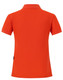 A vibrant orange ladies' polo shirt with a classic collar and short sleeves, featuring a logo.