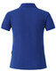A blue women's polo shirt with a classic collar and short sleeves, featuring a logo on the back.