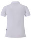 A white ladies' polo shirt featuring a collar and a logo on the side. The back is plain with no additional design.