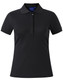 A grey ladies' polo shirt with a collared neckline and short sleeves, featuring a logo on the chest.