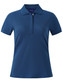 A teal ladies' polo shirt with a collar, short sleeves, and button detailing. It features a branding logo.