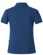 A navy ladies' polo shirt with a classic collar and short sleeves, featuring a logo on the side.
