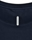 A navy blue lightweight performance T-shirt with a branding logo on the back neck area.