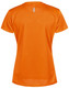 An orange lightweight short-sleeve women's performance t-shirt featuring a small reflective logo on the back.