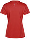 A red ladies' ultra lightweight performance short-sleeve tee with a logo on the back.