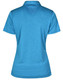 A cationic short sleeve polo shirt in a bright blue colour, featuring a back view with a smooth texture and logo.
