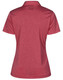 A red short sleeve polo shirt with a collar and a logo on the back.
