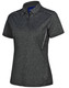 A women's short sleeve polo shirt in charcoal grey with white accents and a logo.