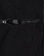 A black Long Line Stadium Jacket featuring a zippered pocket and a smooth lining. The jacket has a branding logo.