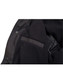A black Long Line Stadium Jacket features a soft interior lining and an interior pocket. It has a simple design with a logo.