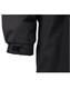 A close-up of the cuff of a black Long Line Stadium Jacket featuring adjustable fastenings.