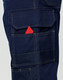 Navy blue semi-fitted Cordura work pants featuring multiple pockets, including a visible pocket with a red item.