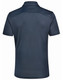 A navy polo shirt with a textured finish, featuring a collar and short sleeves, with a logo on the chest.
