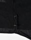 Detail of a black fleece jacket featuring a drawstring adjustment at the hem. The jacket has a logo.