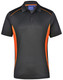 Men's short-sleeve polo shirt in black with orange contrast detailing and a logo on the chest.