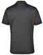 A men's short sleeve polo shirt in charcoal grey with orange contrast detailing. Features a logo on the back.