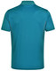 A teal polo shirt featuring short sleeves and contrast detailing, with a logo on the back.