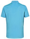 A blue polyester polo shirt featuring short sleeves and a sleek design with contrast detailing and a logo.