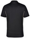 A black polo shirt with contrast detailing and a logo on the neckline. The back view shows a smooth, sleek fabric.