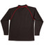 A black long-sleeve polo shirt with red accents and a collar, featuring a logo.