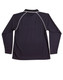 A black long-sleeve polo shirt with raglan sleeves and white piping detail. The shirt features a logo.
