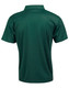 A green short-sleeve polo shirt featuring a collar and a logo on the front.