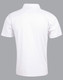A white men's polo shirt featuring a classic collar and short sleeves, with a logo on the back.